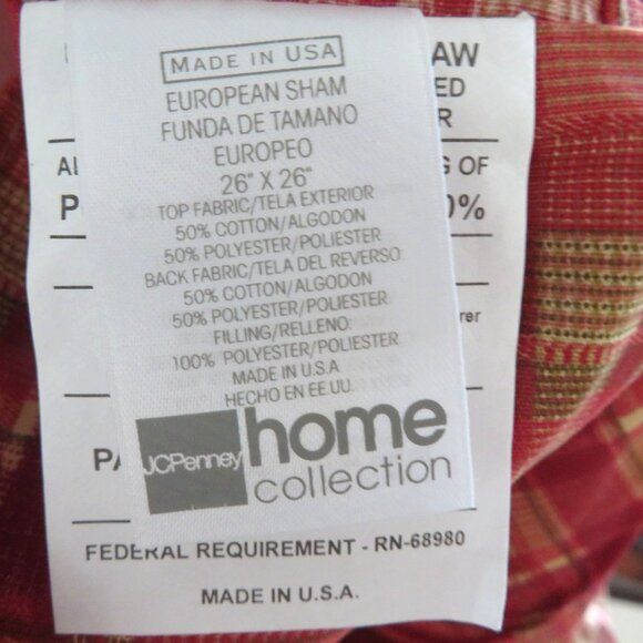 New Vintage 2006 JCPenney Middleton Euro Pillow Sham Quilted Red Gold Plaid USA - Picture 6 of 10